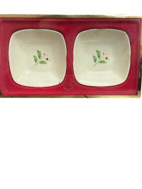 Lenox "Holiday" set of two 4" Square dipping bowls with 24K Gold Trim